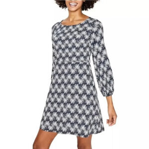 Boden, Lucie Navy White Palm Print Jersey Knit Blouson Sleeve Dress, Size 4